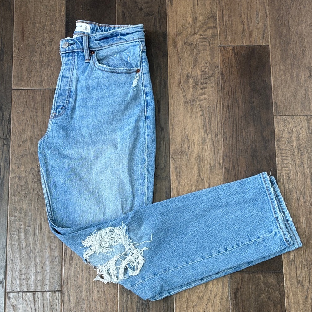 Abercrombie & Fitch Curve Love Light Blue Straight Leg Jeans